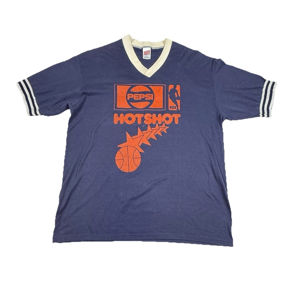 VTG 1980s Pepsi NBA Hot Shot T-shirt New‎ York #22 Men's XL Blue Orange